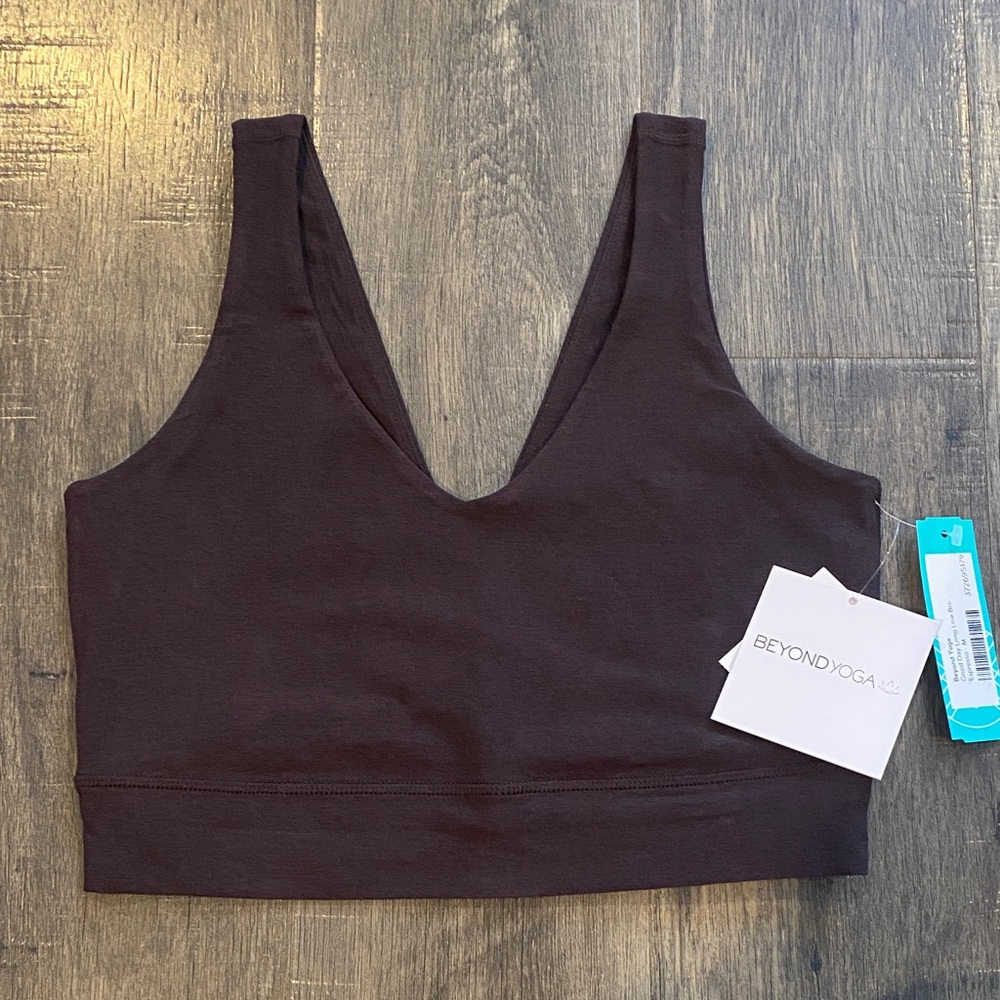 Beyond Yoga Deep V-Neck Sports Bra in Dark Brown